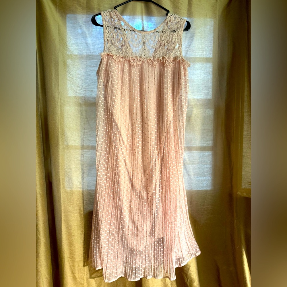 Lane Bryant Blush Pink Lace & Mesh Dress 18/20 Romantic Sleeveless Midi